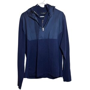 RLX Ralph Lauren Men's Navy Quarter Zip Hooded Sweater Windbreaker Jacket Size L